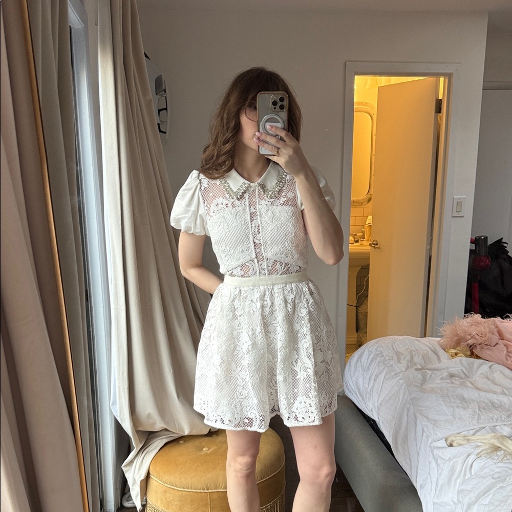 Self portrait White Lace Dress with Puff Sleeves